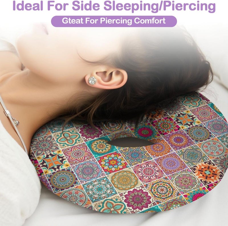 BVOKQUC Ear Piercing Pillow for Side Sleepers with Washable Cover Pillows with Holes for Ear Pain,Donut Pillow for Adults CNH Ear Pain Relief Pressure Sores Ear Pillow with Hole in Center - Image 3
